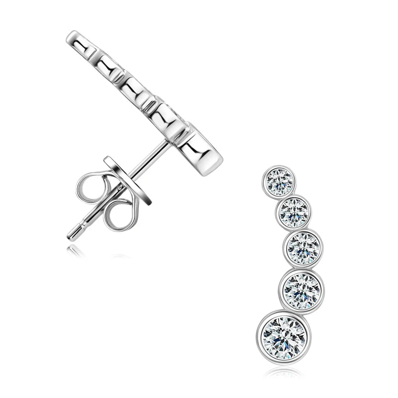 Moissanite Climber Stud Earrings 0.43CTW – 925 Sterling Silver, Certified Women's Engagement Jewelry