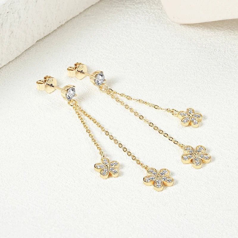 4mm VVS1 Moissanite Flower Drop Earrings – 925 Sterling Silver, Unique Girls' Studs, Birthday Gift Jewelry