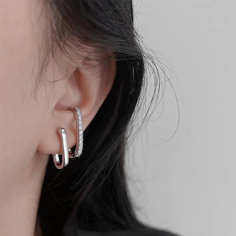 Moissanite Cuff Stud Earrings – 925 Sterling Silver, Geometric Design, Women's Jewelry for Birthday & Anniversary Gift