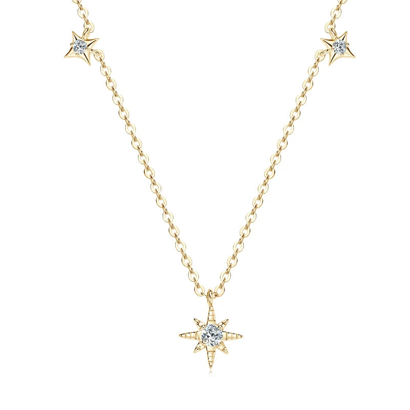 Moissanite Star Pendant Necklace – 925 Sterling Silver, 3mm & 2mm Round Cut, Women's Engagement Jewelry