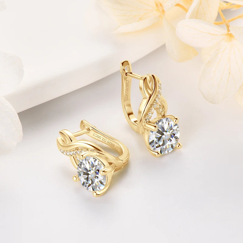 Moissanite Infinity Hoop Earrings – 925 Sterling Silver, Round Cut