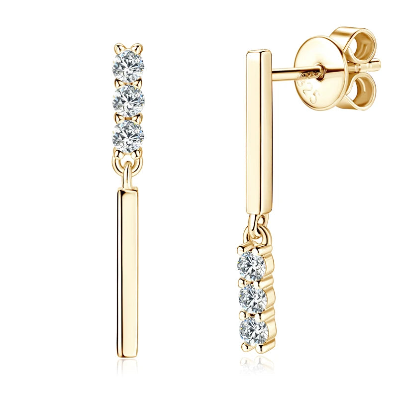 Moissanite Bar Drop Earrings 0.09CT VVS1 – 925 Sterling Silver Studs, Unique Engagement Jewelry for Women & Girls