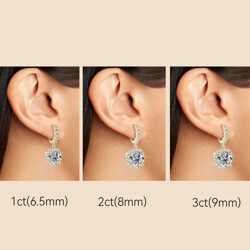 Gold Plated Moissanite Huggie Earrings – 1CT 2CT 3CT, 925 Sterling Silver Hoop Dangle Earrings for Women