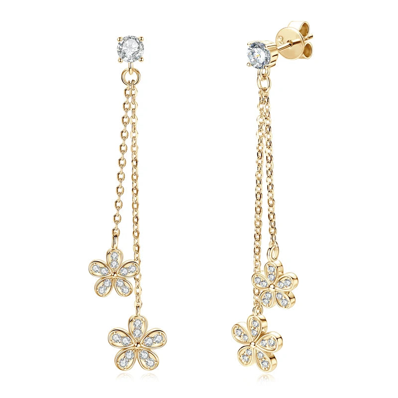 4mm VVS1 Moissanite Flower Drop Earrings – 925 Sterling Silver, Unique Girls' Studs, Birthday Gift Jewelry