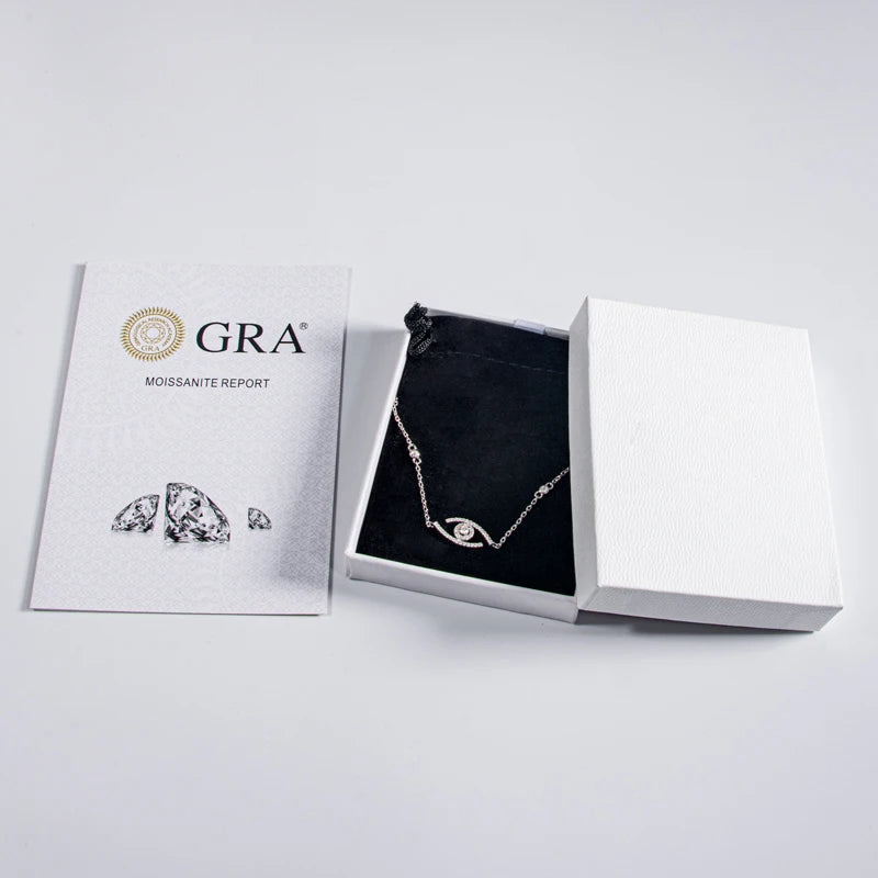 Real Moissanite Evil Eye Bracelet – 925 Sterling Silver, Women's Charm Jewelry, Fashion Accessory