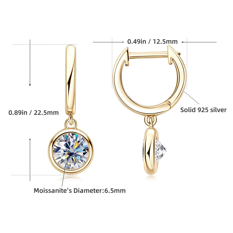 Moissanit-Tropfen- und -Baumel-Creolen – 9 mm, 8 mm, 6,5 mm, Farbe D, 925er Sterlingsilber, trendiger Damenschmuck