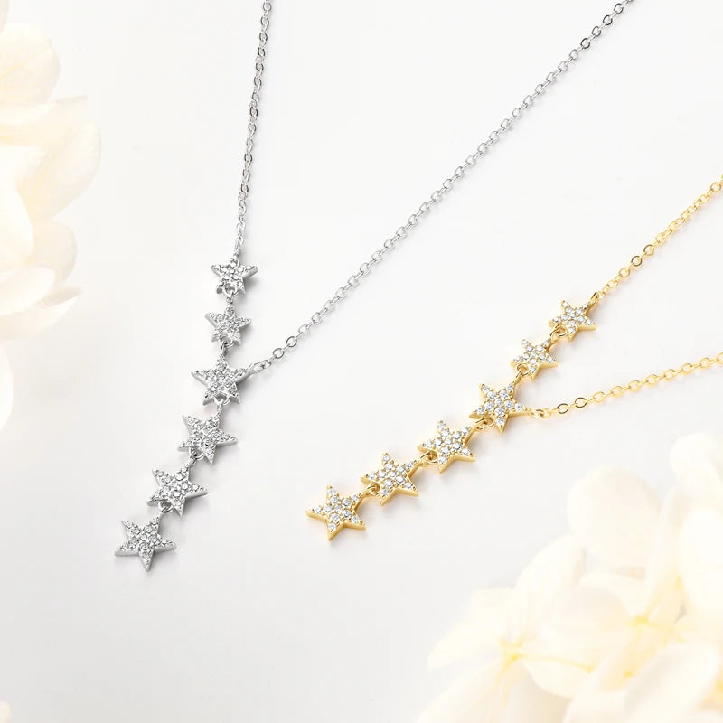 Moissanite Y-Shape Star Necklace – 925 Sterling Silver, 1.2mm 1mm 0.8mm Round Cut, Unique Women's Jewelry Gift