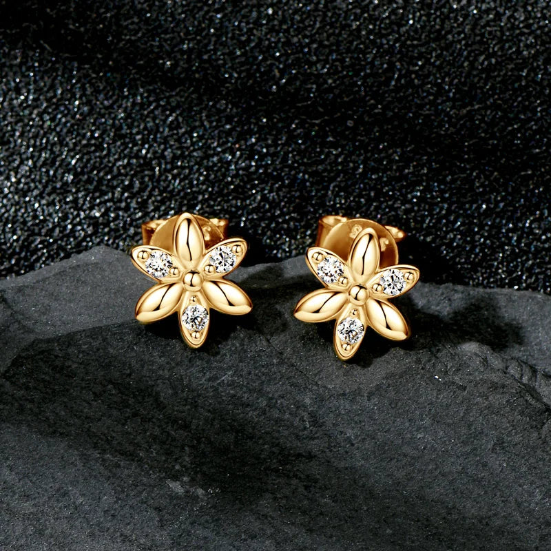 Moissanite Flower Stud Earrings 0.075CT – 925 Sterling Silver, 1.8mm Round Cut, Girls' Birthday & Party Gift Jewelry