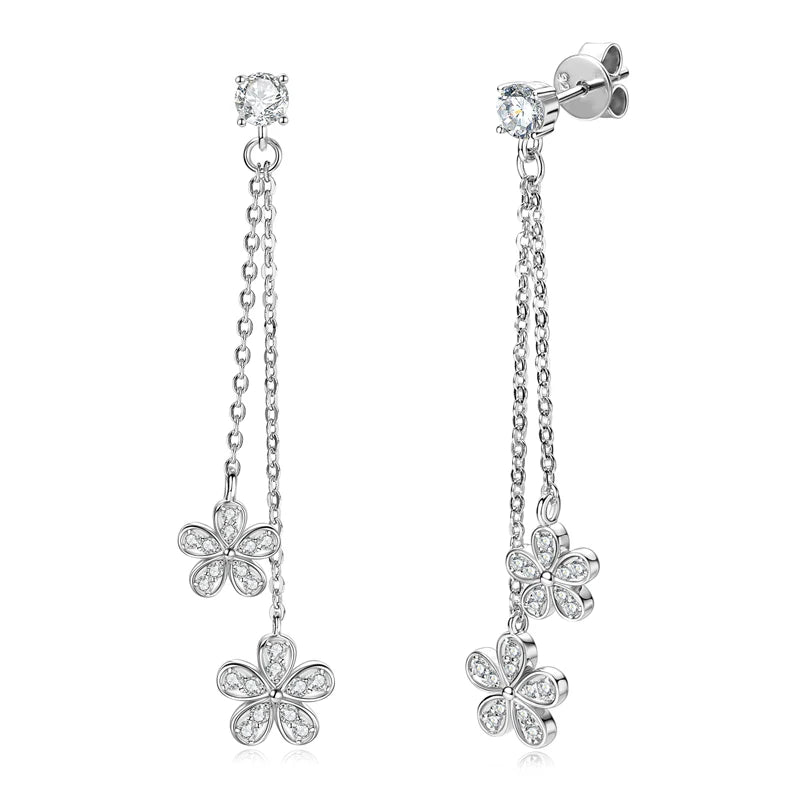 4mm VVS1 Moissanite Flower Drop Earrings – 925 Sterling Silver, Unique Girls' Studs, Birthday Gift Jewelry