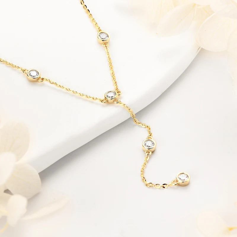 Moissanite Y-Shape Long Necklace – 925 Sterling Silver Chain, Round Cut, Elegant Women's Jewelry, Valentine’s Day Gift