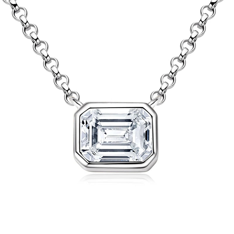 Emerald Cut Moissanite Pendant Necklace – 14K Gold Plated, 925 Sterling Silver, Adjustable Chain, Women's Jewelry Gift