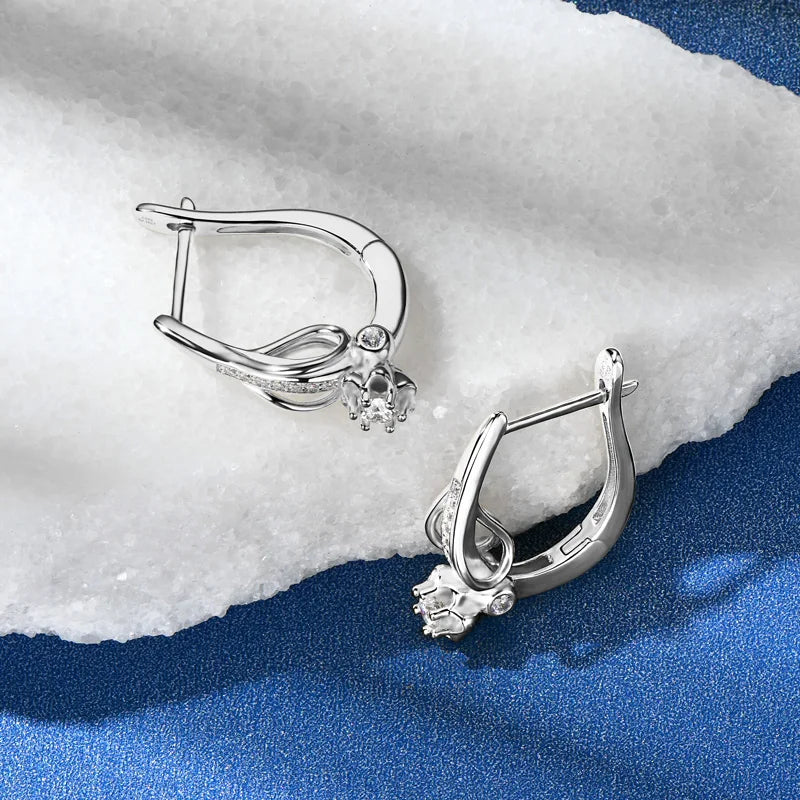Moissanite Drop Clip-On Earrings 3mm VVS1 – 925 Sterling Silver Flower Hoops, Women's Engagement Jewelry