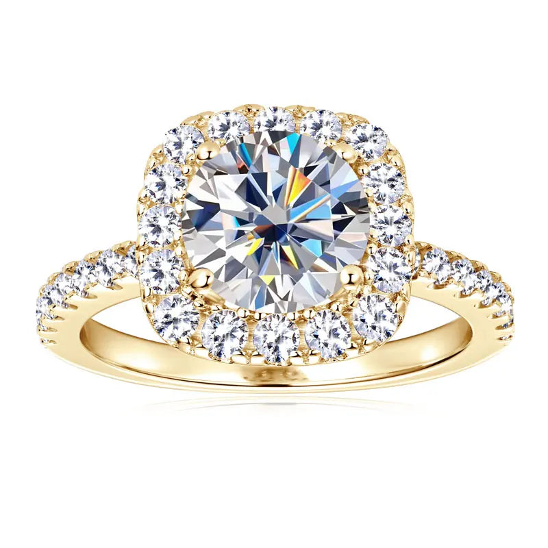 Moissanite Halo Wedding Ring – 8mm Round Cut, 925 Sterling Silver, Women's Engagement Fine Jewelry