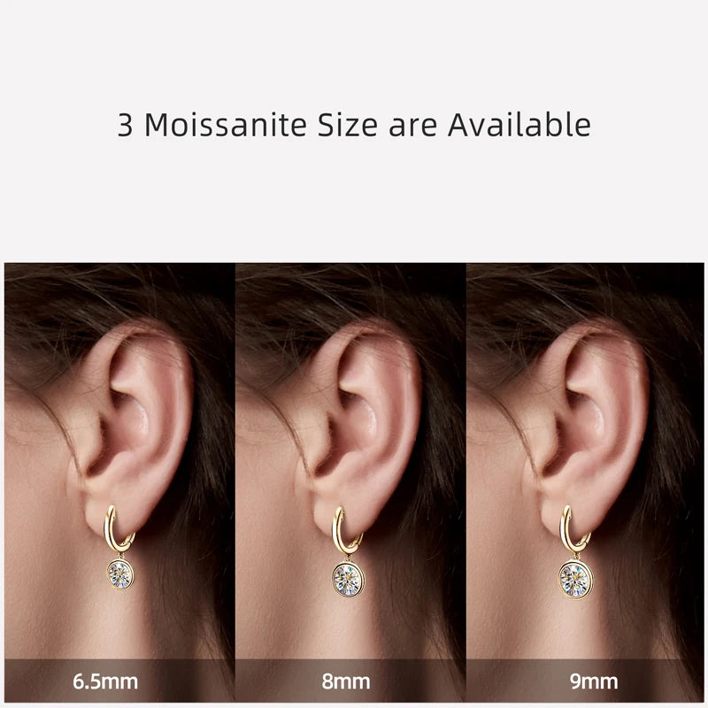 Moissanit-Tropfen- und -Baumel-Creolen – 9 mm, 8 mm, 6,5 mm, Farbe D, 925er Sterlingsilber, trendiger Damenschmuck