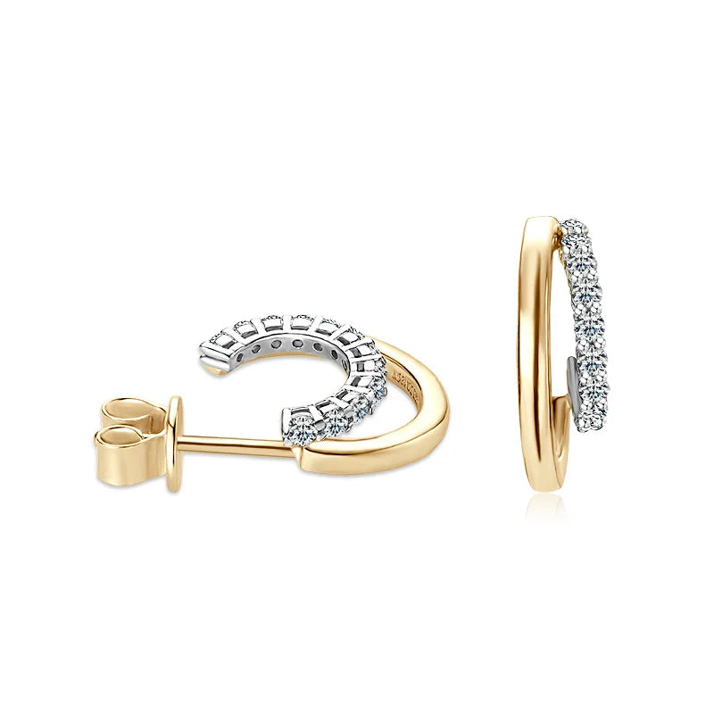 Moissanite Open Hoop Earrings 0.18CT – 1.5mm, 14K Gold Plated, 925 Sterling Silver Studs for Women & Girls