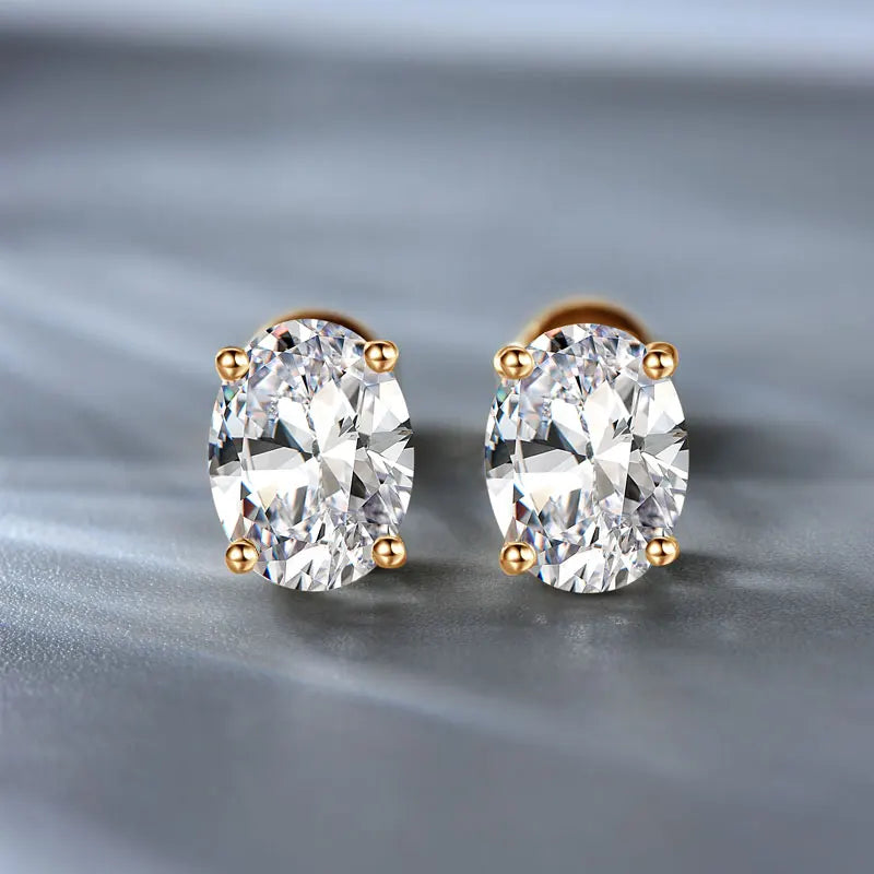 10K Yellow Gold Moissanite Stud Earrings – 1.5CT Oval Cut, Unisex Wedding Jewelry, 2025 Trend