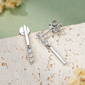 Moissanite Bar Drop Earrings 0.09CT VVS1  – 925 Sterling Silver Studs, Unique Engagement Jewelry for Women & Girls