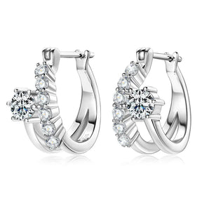 Moissanite Hoop Earrings 0.48CT – 4mm & 2mm Round Cut, 925 Sterling Silver, Women's Engagement & Wedding Jewelry