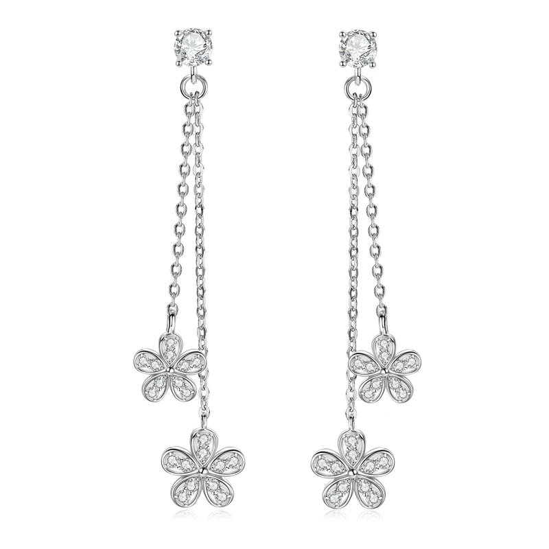 4mm VVS1 Moissanite Flower Drop Earrings – 925 Sterling Silver, Unique Girls' Studs, Birthday Gift Jewelry