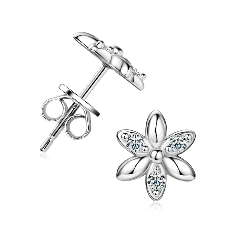 Moissanite Flower Stud Earrings 0.075CT  – 925 Sterling Silver, 1.8mm Round Cut, Girls' Birthday & Party Gift Jewelry
