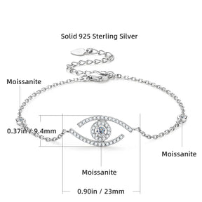 Real Moissanite Evil Eye Bracelet – 925 Sterling Silver, Women's Charm Jewelry, Fashion Accessory
