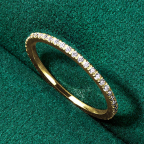 10K Solid Gold Half Eternity Band – 1.2mm D Color Moissanite, Thin Stackable Wedding Ring for Women