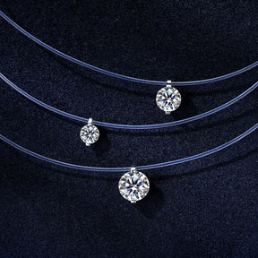 Moissanit-Anhänger-Halskette, 2 Karat, 8 mm, 925er Sterlingsilber, unsichtbare Angelschnurkette, Damenschmuck