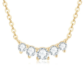 Moissanite Smile Pendant Necklace – 5-Stone Choker, 925 Sterling Silver, 40+5cm Chain, Trendy Women's Jewelry Gift