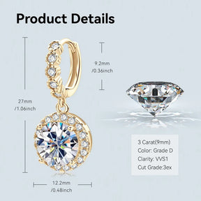 Color Moissanite Drop & Hoop Earrings – 2CT Huggie, 1CT Dangle, 925 Sterling Silver, Certified Women's Jewelry
