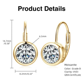 Moissanite Clip Earrings – 925 Sterling Silver, D Color, 6.5mm & 8mm Round Cut, Elegant Jewelry Gift for Girls & Weddings