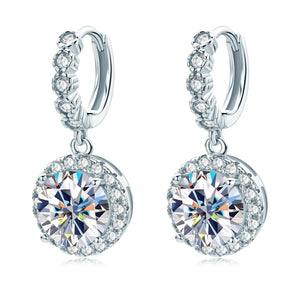 Color Moissanite Drop & Hoop Earrings – 2CT Huggie, 1CT Dangle, 925 Sterling Silver, Certified Women's Jewelry