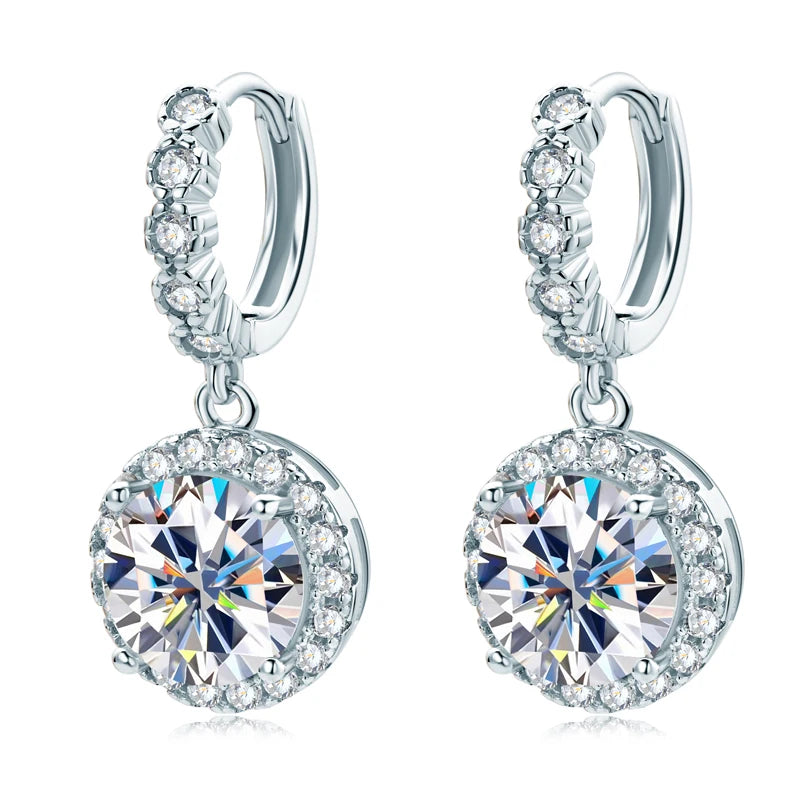 Boucles d'oreilles créoles et pendantes en moissanite colorée – 2 carats, 1 carat, argent sterling 925, bijoux pour femme certifiés