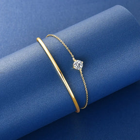 Double-Layered Moissanite Bangle Bracelet – 1.0CT 6.5mm, 925 Sterling Silver Chain, GRA Certified Jewelry, Christmas Gift