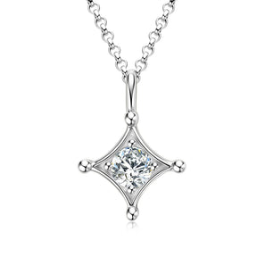 Moissanite Star Pendant Necklace – 925 Sterling Silver, 5.0mm Round Cut, Four-Pointed Star Charm Jewelry
