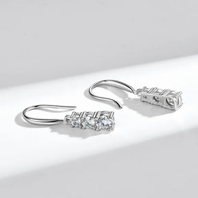 Moissanite Dangle Hook Earrings – 925 Sterling Silver, 3-Stone Design, 5mm 4mm 3mm, Elegant Women's Jewelry