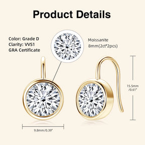 Moissanite Dangle Hook Earrings 2.00CT  – 925 Sterling Silver, Classic Luxury Engagement Jewelry for Women & Girls