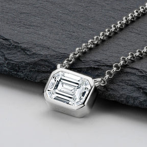 Emerald Cut Moissanite Pendant Necklace – 14K Gold Plated, 925 Sterling Silver, Adjustable Chain, Women's Jewelry Gift