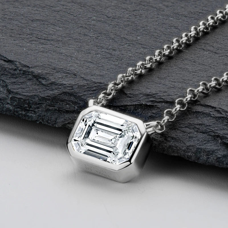 Emerald Cut Moissanite Pendant Necklace – 14K Gold Plated, 925 Sterling Silver, Adjustable Chain, Women's Jewelry Gift