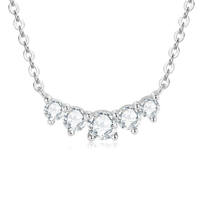 Moissanite Smile Pendant Necklace – 5-Stone Choker, 925 Sterling Silver, 40+5cm Chain, Trendy Women's Jewelry Gift