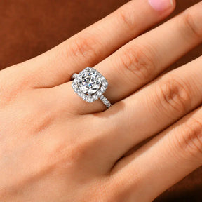 Moissanite Halo Wedding Ring – 8mm Round Cut, 925 Sterling Silver, Women's Engagement Fine Jewelry