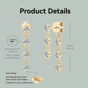 Moissanite Drop Earrings 3.0mm 0.60CT – 925 Sterling Silver, Elegant Women's Jewelry, 2024 Wedding Trend