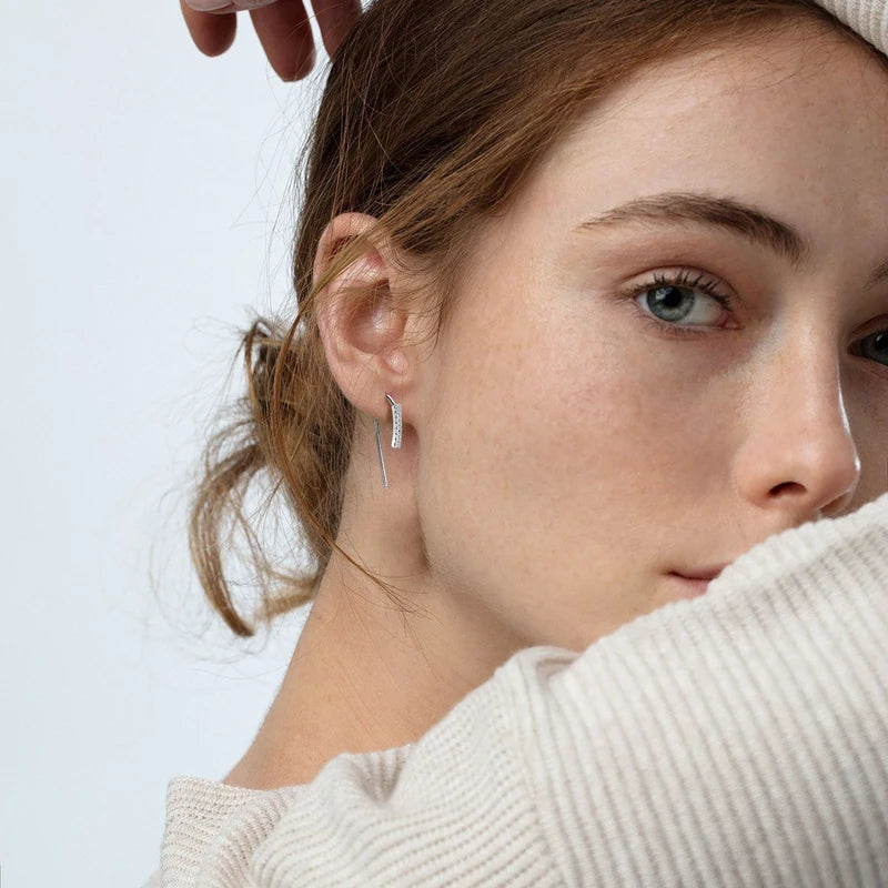 Moissanite U-Shaped Hook Earrings 1.3mm – 925 Sterling Silver, Simple & Unique Girls' Jewelry, 2024 Trend