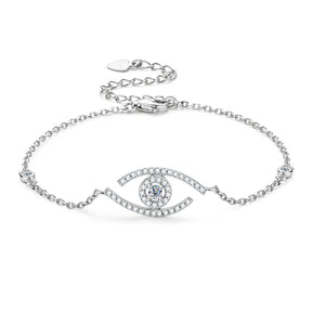 Real Moissanite Evil Eye Bracelet – 925 Sterling Silver, Women's Charm Jewelry, Fashion Accessory