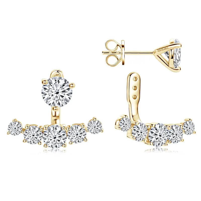 Moissanite Ear Jacket Stud Earrings 2.30CT VVS1 – 925 Sterling Silver, Women's Engagement & Wedding Jewelry
