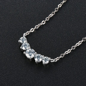 Moissanite Smile Pendant Necklace – 5-Stone Choker, 925 Sterling Silver, 40+5cm Chain, Trendy Women's Jewelry Gift