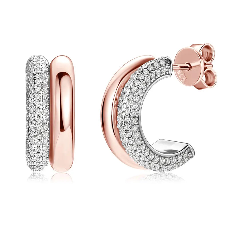 Boucles d'oreilles créoles ouvertes pavées de moissanite – Argent sterling 925, clous en forme de C, bijoux de mariage de luxe pour femme