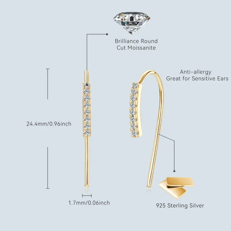 Moissanite U-Shaped Hook Earrings 1.3mm – 925 Sterling Silver, Simple & Unique Girls' Jewelry, 2024 Trend