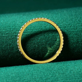 10K Solid Gold Half Eternity Band – 1.2mm D Color Moissanite, Thin Stackable Wedding Ring for Women