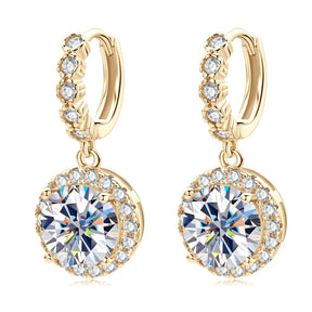Gold Plated Moissanite Huggie Earrings – 1CT 2CT 3CT, 925 Sterling Silver Hoop Dangle Earrings for Women