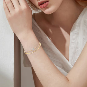 Double-Layered Moissanite Bangle Bracelet – 1.0CT 6.5mm, 925 Sterling Silver Chain, GRA Certified Jewelry, Christmas Gift